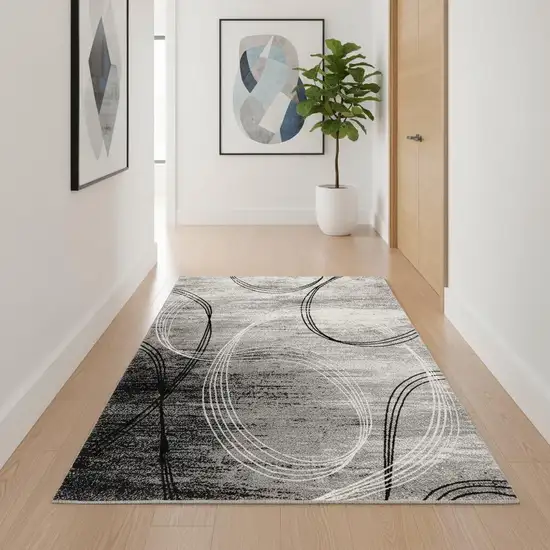 10' Gray Abstract Power Loom Runner Rug Photo 1