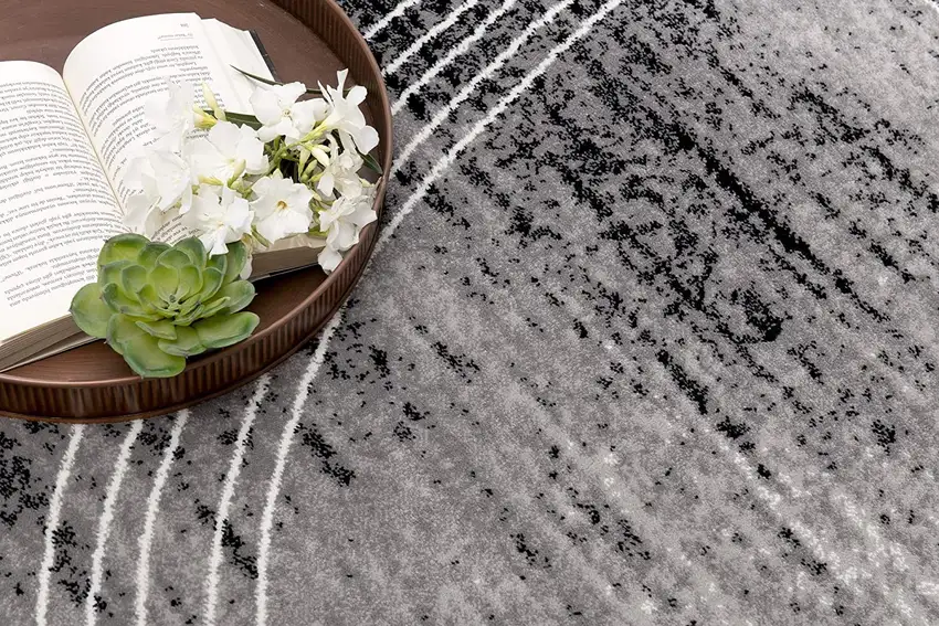 Gray Distressed Swirls Runner Rug Photo 6