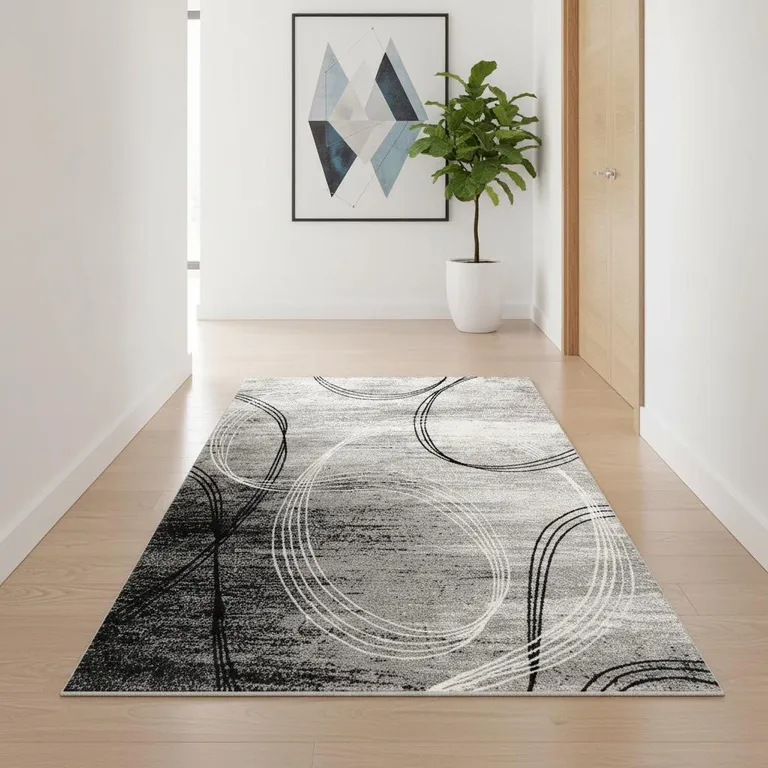 Gray Distressed Swirls Runner Rug Photo 2