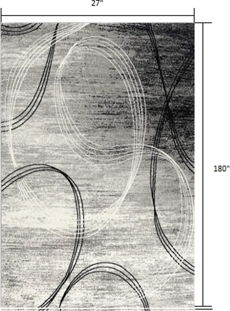 Gray Distressed Swirls Runner Rug Photo 5