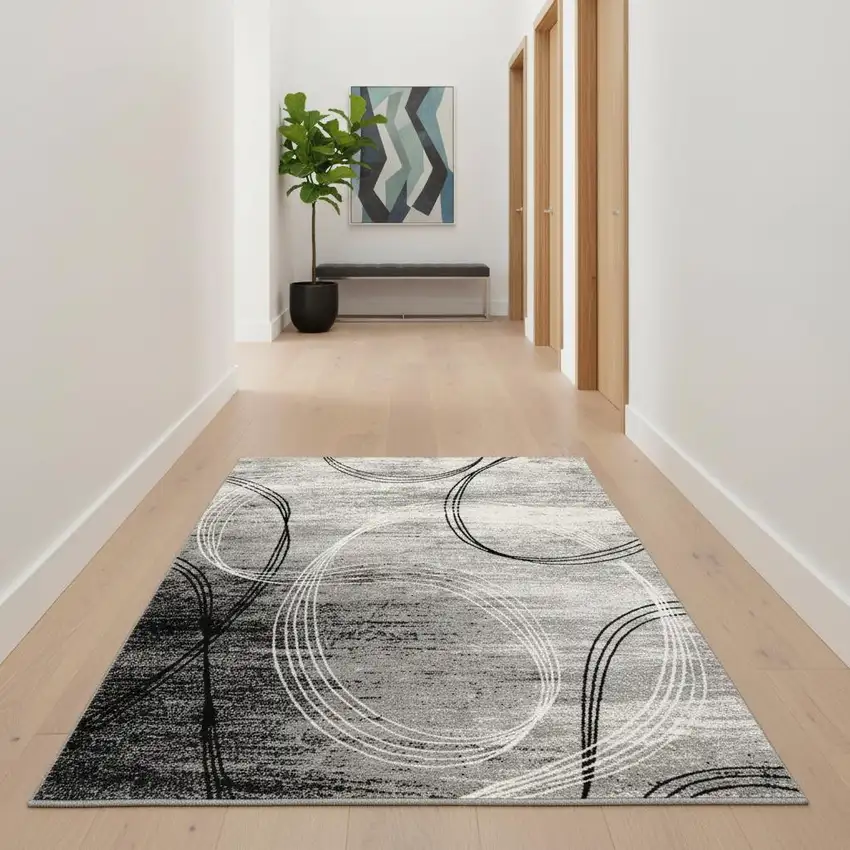 20' Gray Abstract Dhurrie Runner Rug Photo 1