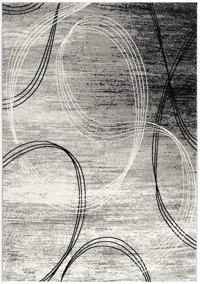 Gray Distressed Swirls Runner Rug Photo 4