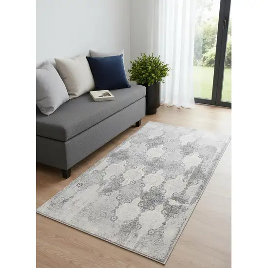 Grey Damask Area Rug Photo 1