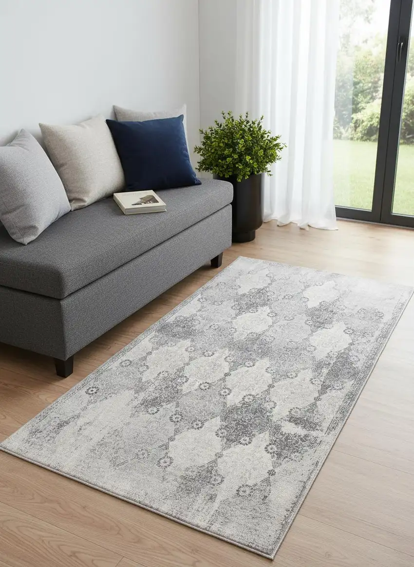 Grey Damask Area Rug Photo 1