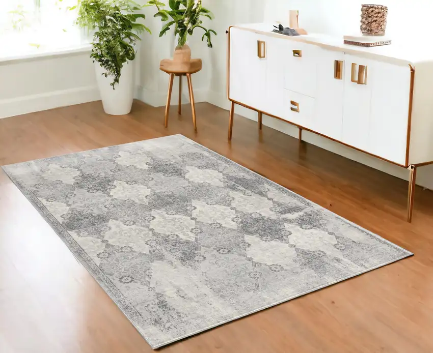 Grey Damask Area Rug Photo 1