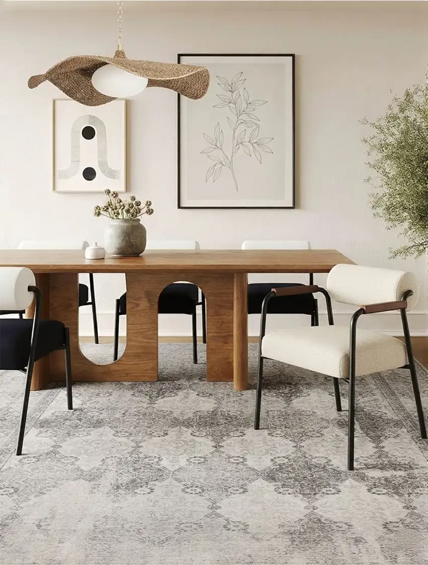 Gray Distressed Trellis Pattern Area Rug Photo 6