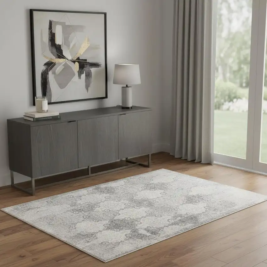 Gray Distressed Trellis Pattern Area Rug Photo 1