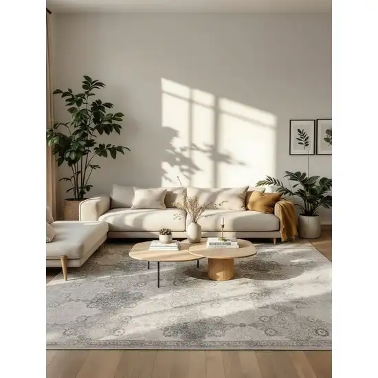 Gray Distressed Trellis Pattern Area Rug Photo 2