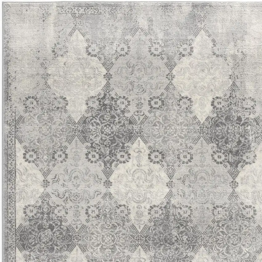 Gray Distressed Trellis Pattern Area Rug Photo 3