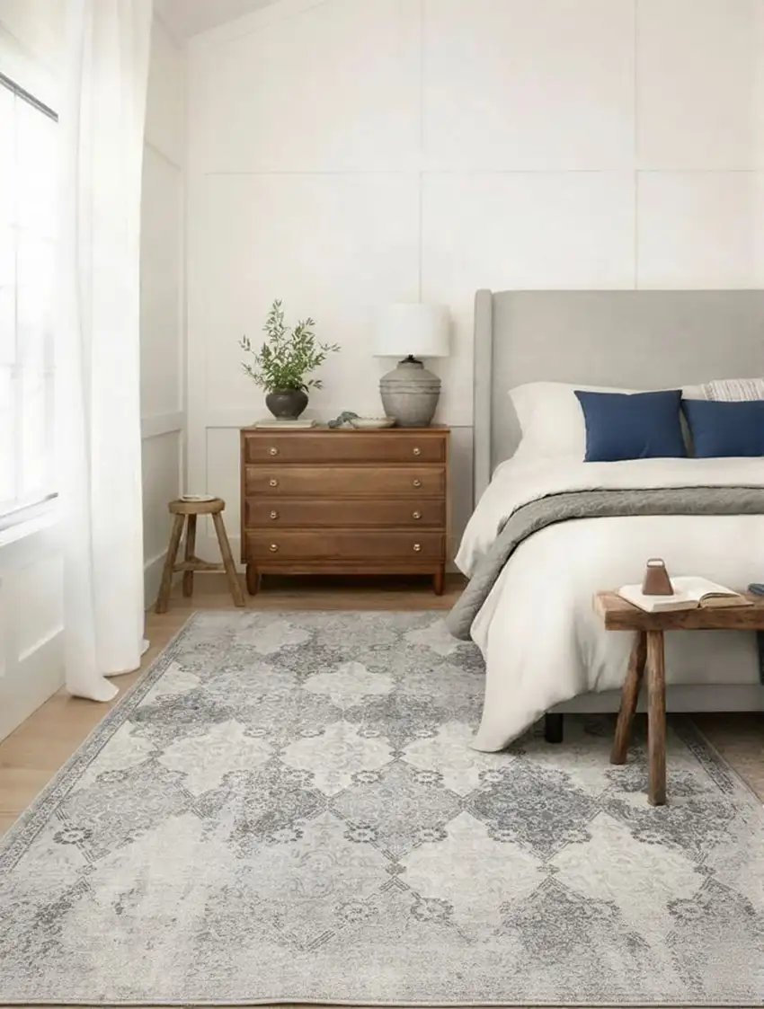 Gray Distressed Trellis Pattern Area Rug Photo 5