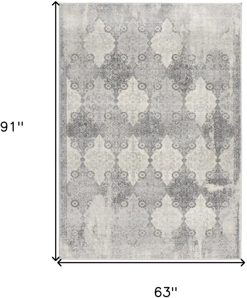 Gray Distressed Trellis Pattern Area Rug Photo 3