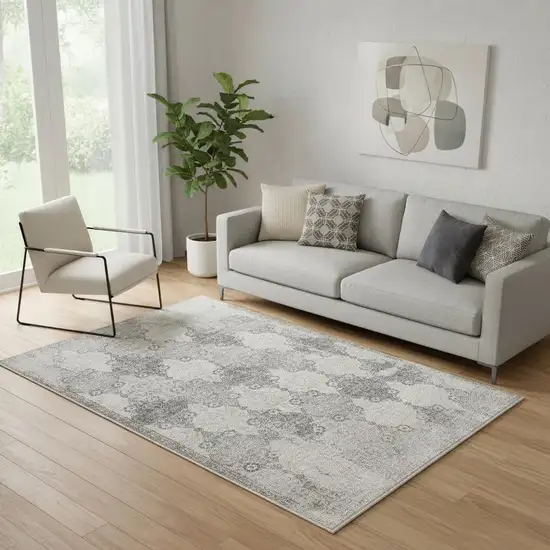 Gray Distressed Trellis Pattern Area Rug Photo 1