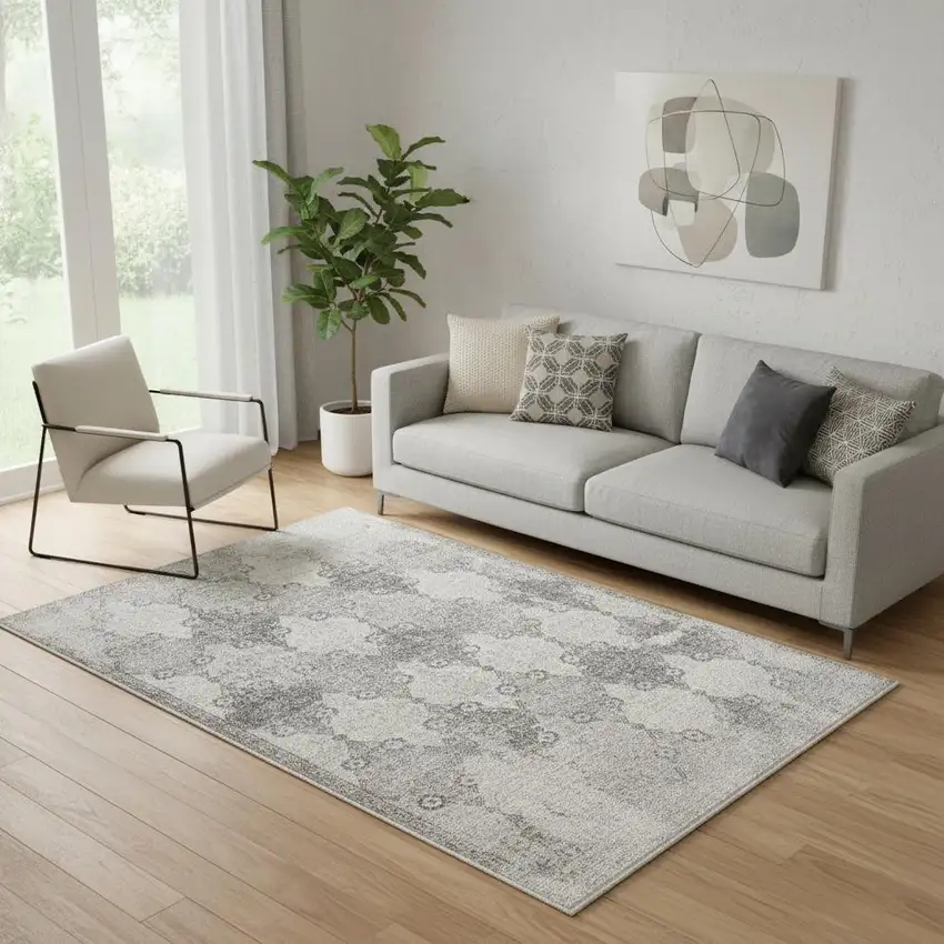 Gray Distressed Trellis Pattern Area Rug Photo 1