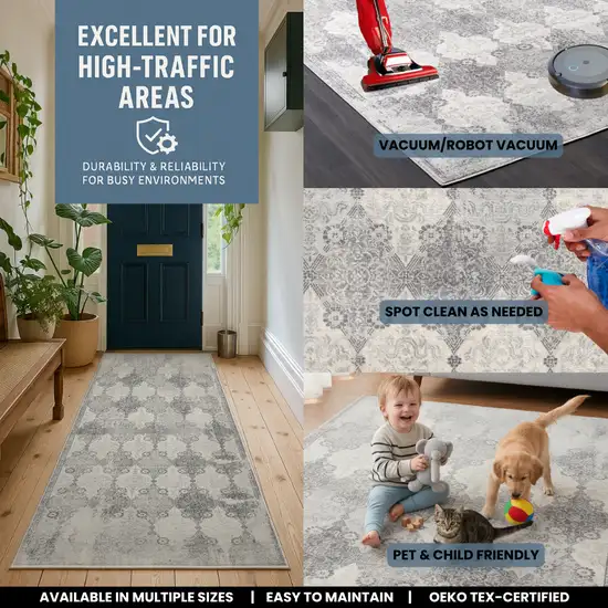 Gray Distressed Trellis Pattern Area Rug Photo 3