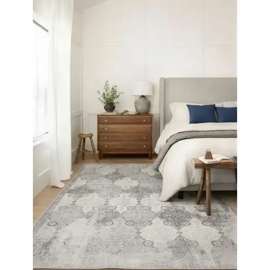 Gray Distressed Trellis Pattern Area Rug Photo 4