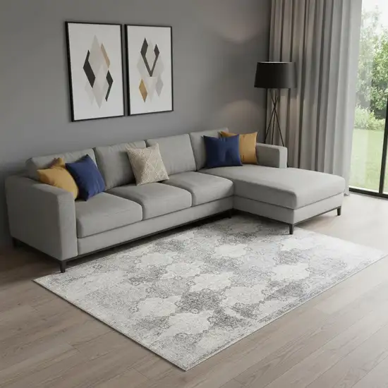 Gray Distressed Trellis Pattern Area Rug Photo 1