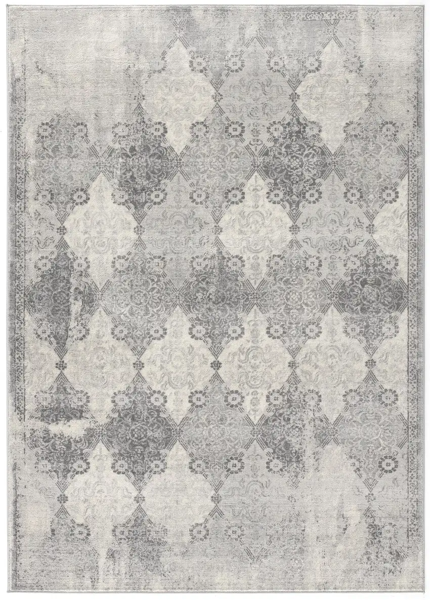 Gray Distressed Trellis Pattern Area Rug Photo 4