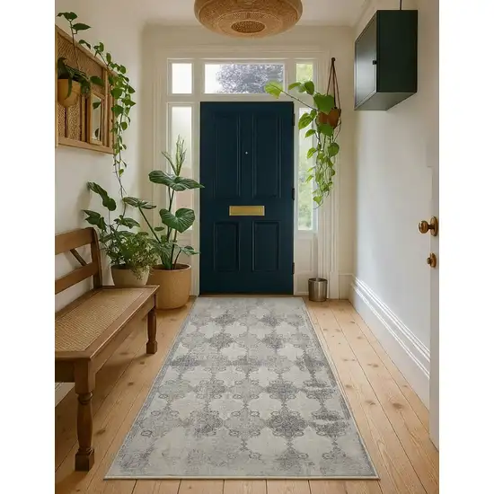 2' X 10' Gray Distressed Trellis Pattern Runner Rug Photo 3