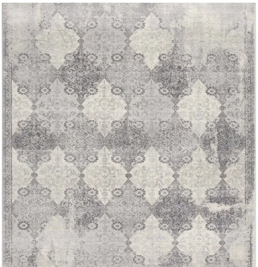 2' X 10' Gray Distressed Trellis Pattern Runner Rug Photo 5
