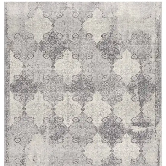 2' X 10' Gray Distressed Trellis Pattern Runner Rug Photo 5