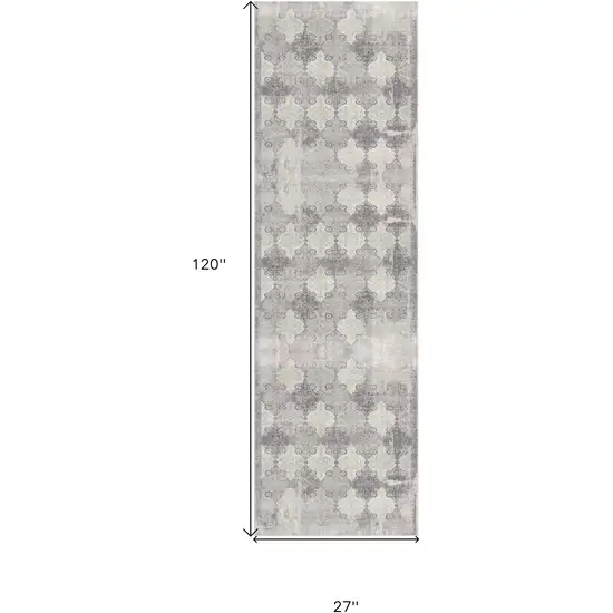 2' X 10' Gray Distressed Trellis Pattern Runner Rug Photo 3
