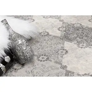 Photo of Gray Distressed Trellis Pattern Runner Rug