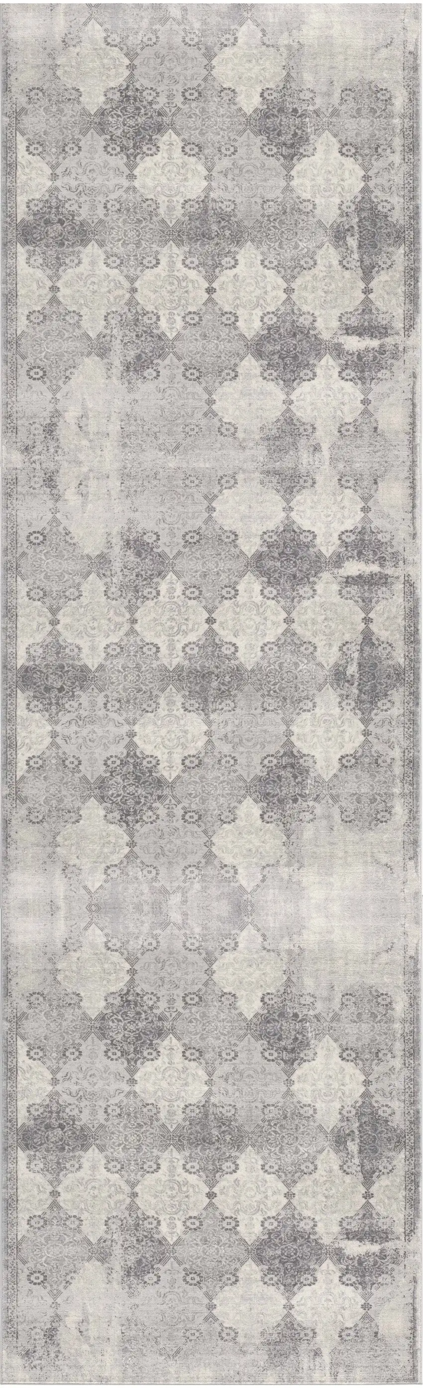 2' X 13' Gray Distressed Trellis Pattern Runner Rug Photo 2