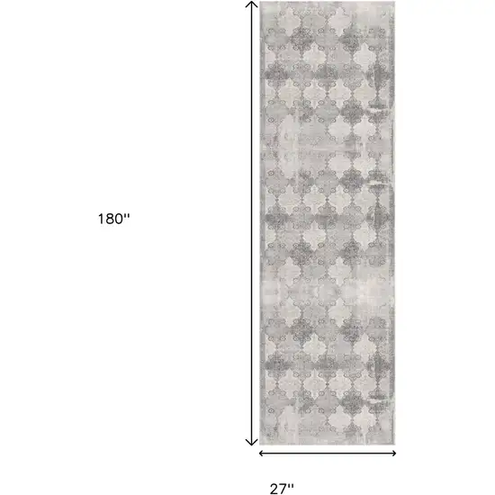 2' X 15' Gray Distressed Trellis Pattern Runner Rug Photo 3