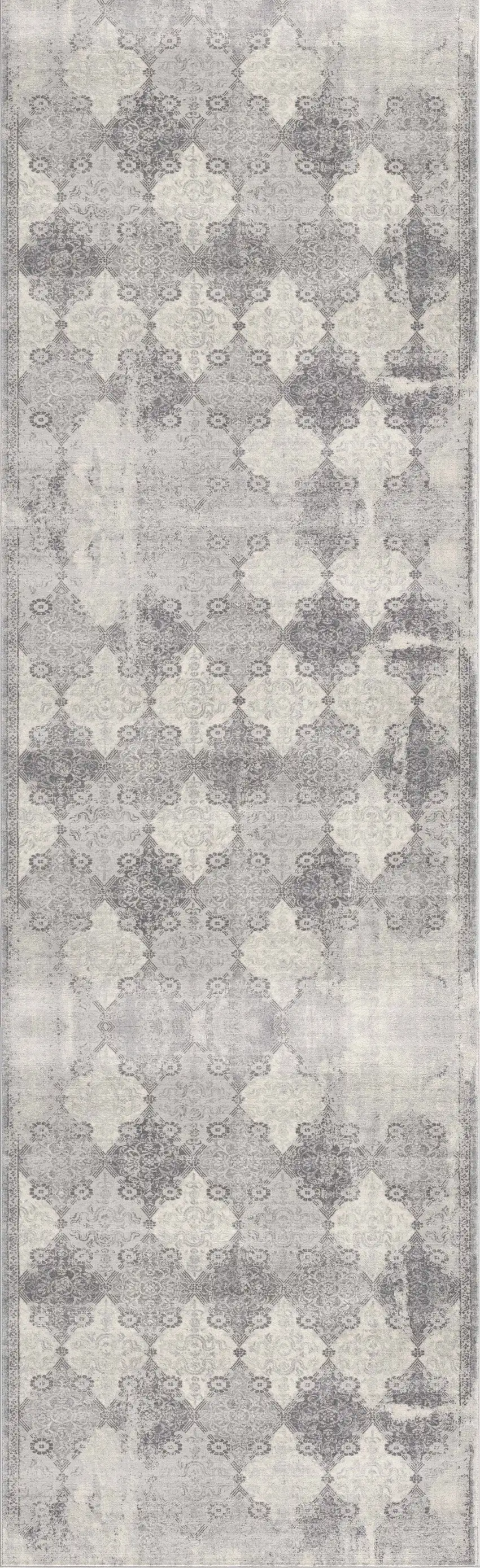 Gray Distressed Trellis Pattern Runner Rug Photo 3