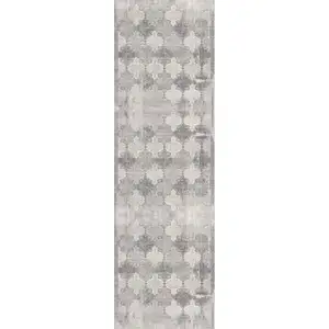 Photo of Gray Distressed Trellis Pattern Runner Rug