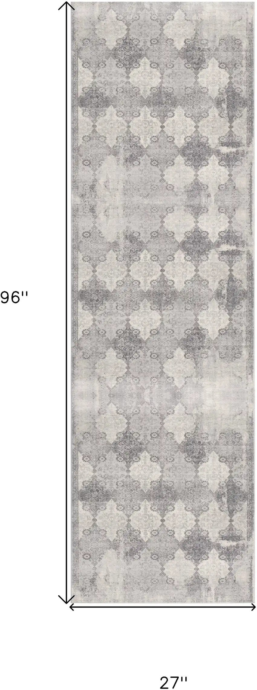 2' X 8' Gray Distressed Trellis Pattern Runner Rug Photo 3