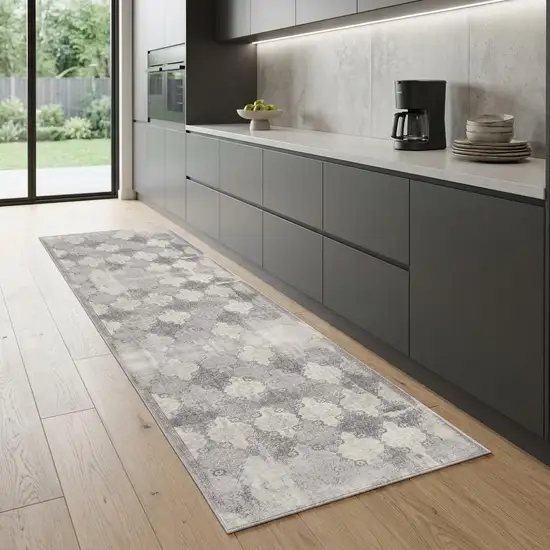 2' X 8' Gray Distressed Trellis Pattern Runner Rug Photo 1