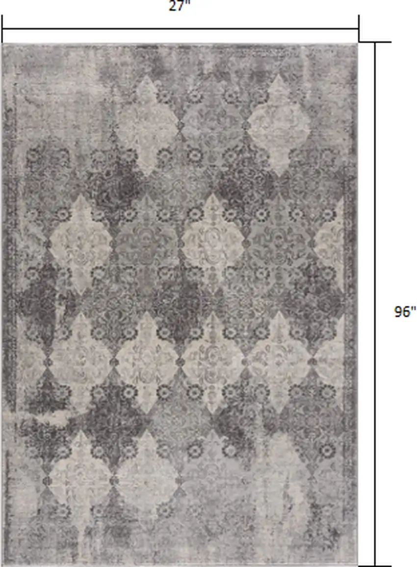 Gray Distressed Trellis Pattern Runner Rug Photo 1