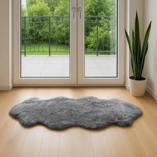 6' Gray Genuine Sheepskin Animal Print Shag Area Rug Photo 1