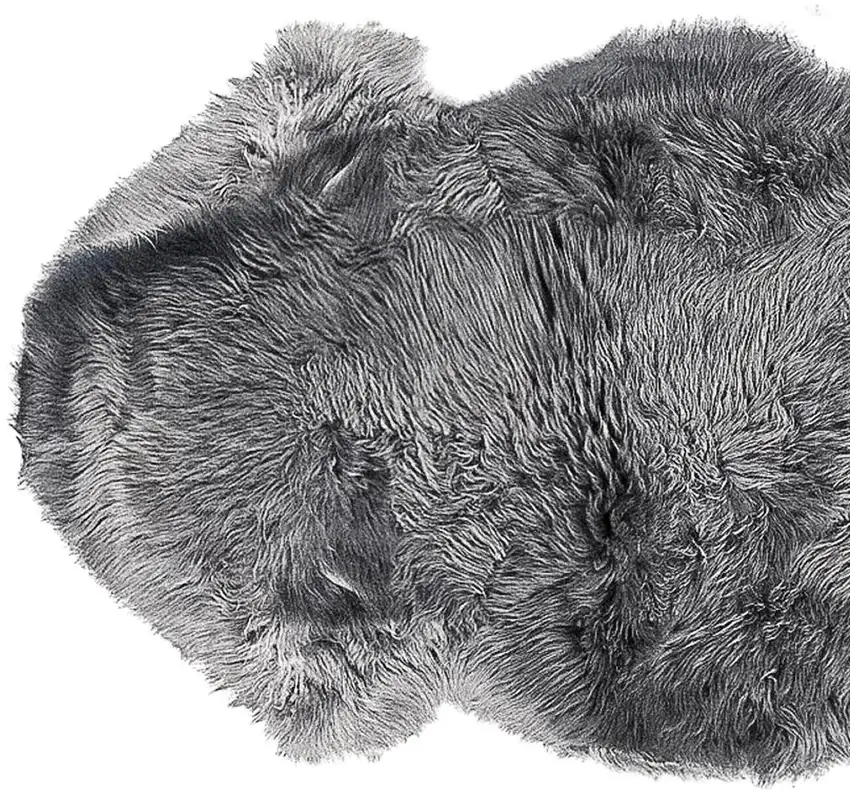 6' Gray Genuine Sheepskin Animal Print Shag Area Rug Photo 3