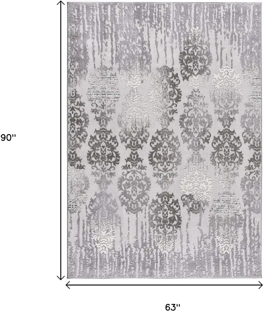 Gray Damask Power Loom Area Rug Photo 3