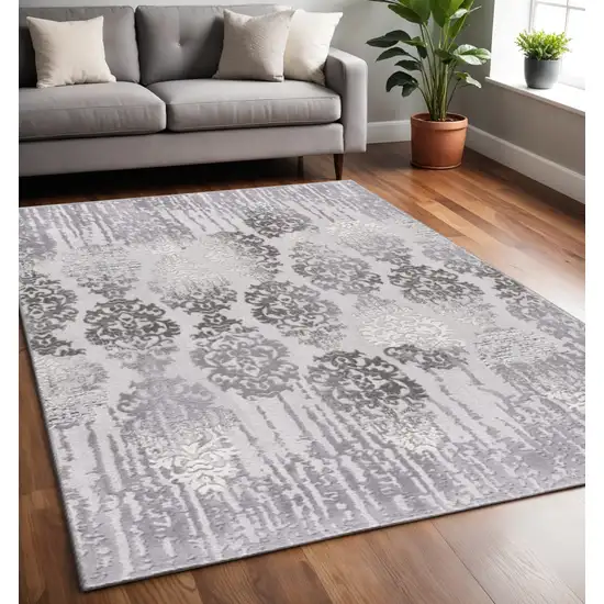 Gray Damask Power Loom Area Rug Photo 1