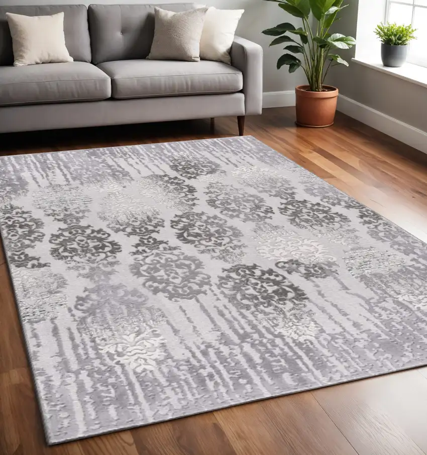 Gray Damask Power Loom Area Rug Photo 1