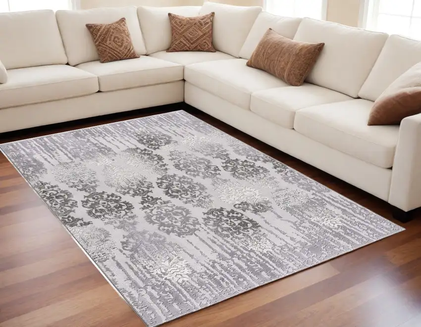 Gray Damask Power Loom Area Rug Photo 1