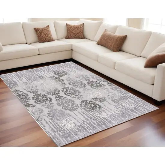 Gray Damask Power Loom Area Rug Photo 1
