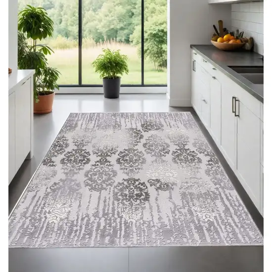 Gray Damask Power Loom Area Rug Photo 1