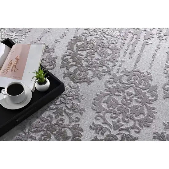 Gray Dripping Damask Area Rug Photo 5