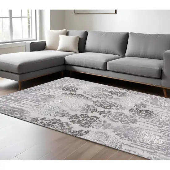 Gray Damask Power Loom Area Rug Photo 1