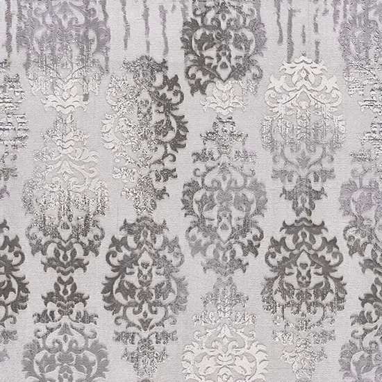 10' Gray Damask Power Loom Runner Rug Photo 3