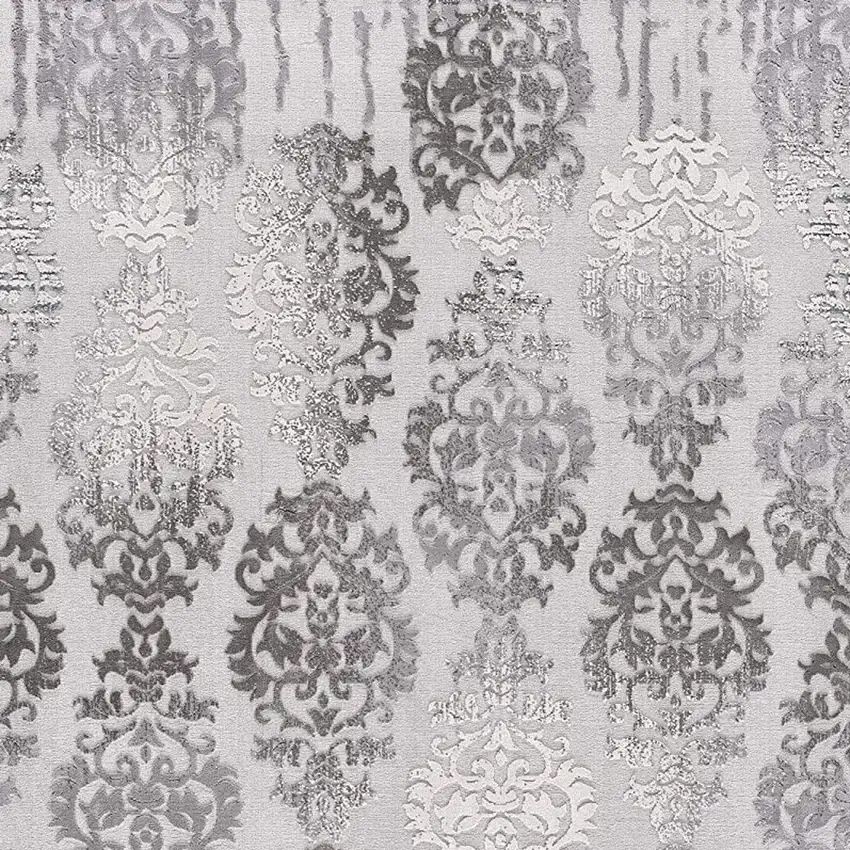 10' Gray Damask Power Loom Runner Rug Photo 3
