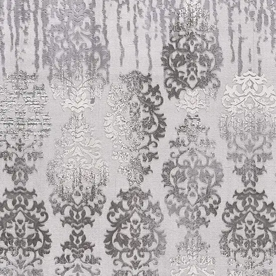13' Gray And Ivory Damask Shag Runner Rug Photo 3