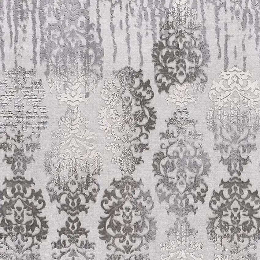13' Gray And Ivory Damask Shag Runner Rug Photo 3
