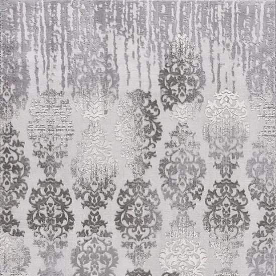 15' Gray Damask Power Loom Runner Rug Photo 4