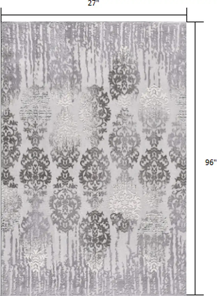 Gray Dripping Damask Runner Rug Photo 2