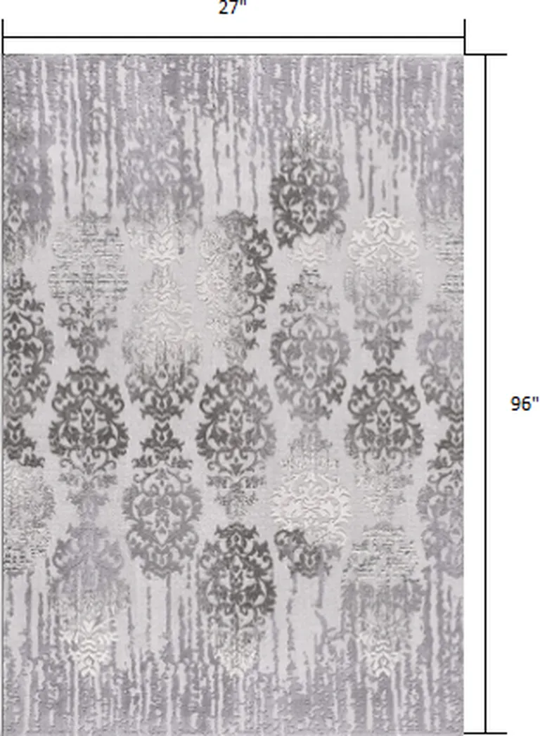 Gray Dripping Damask Runner Rug Photo 2